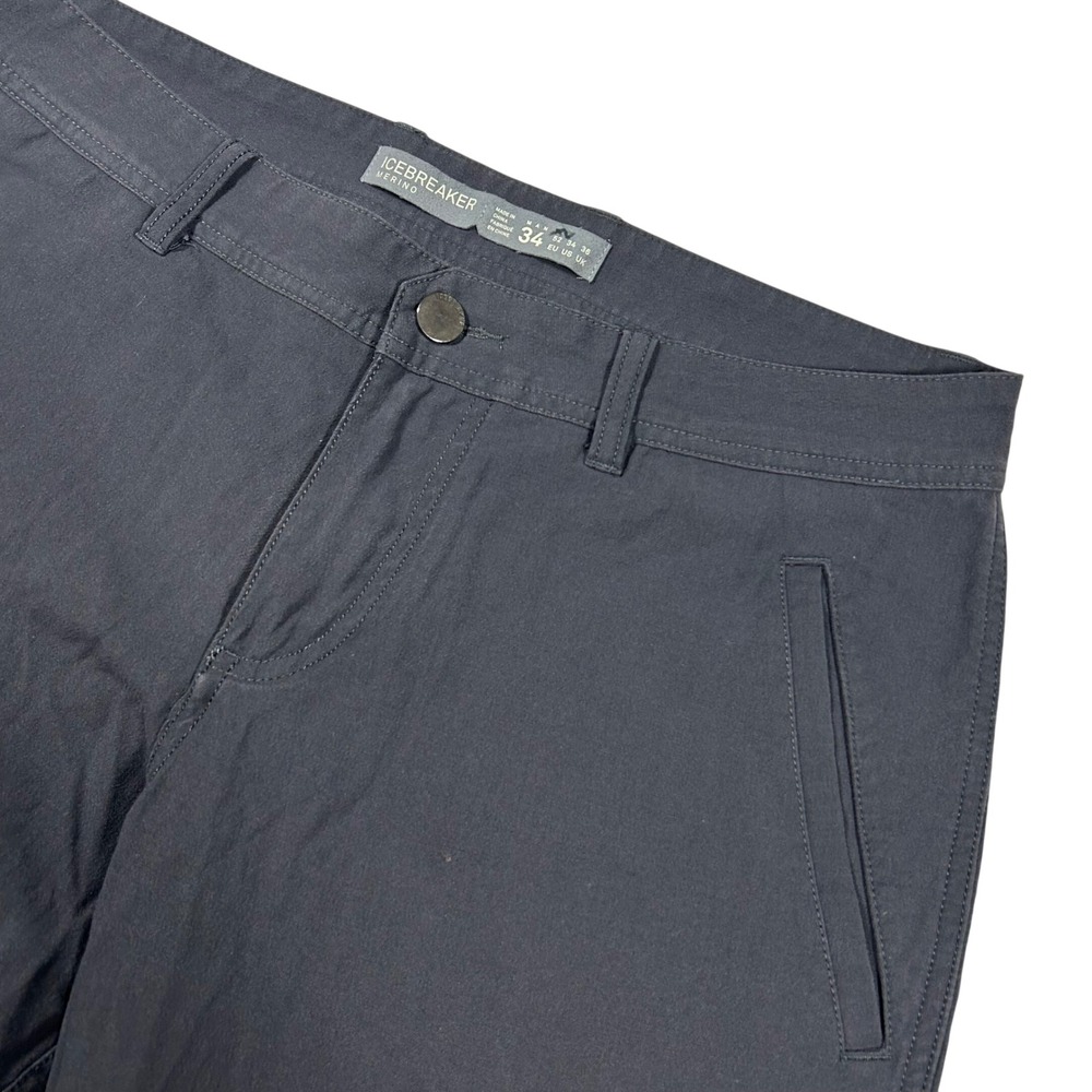 Icebreaker Merino Pants Mens 34 Gray Wool Blend Stretch Chino Trousers 31 Inseam